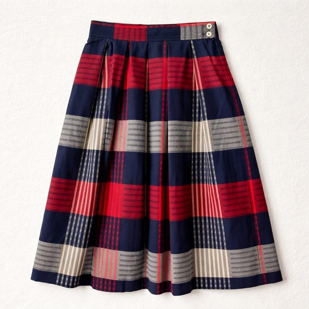 Vtg Plaid Tartan Preppy Skirt Dark Academia Red Blue Evan-Picone Classic Lux